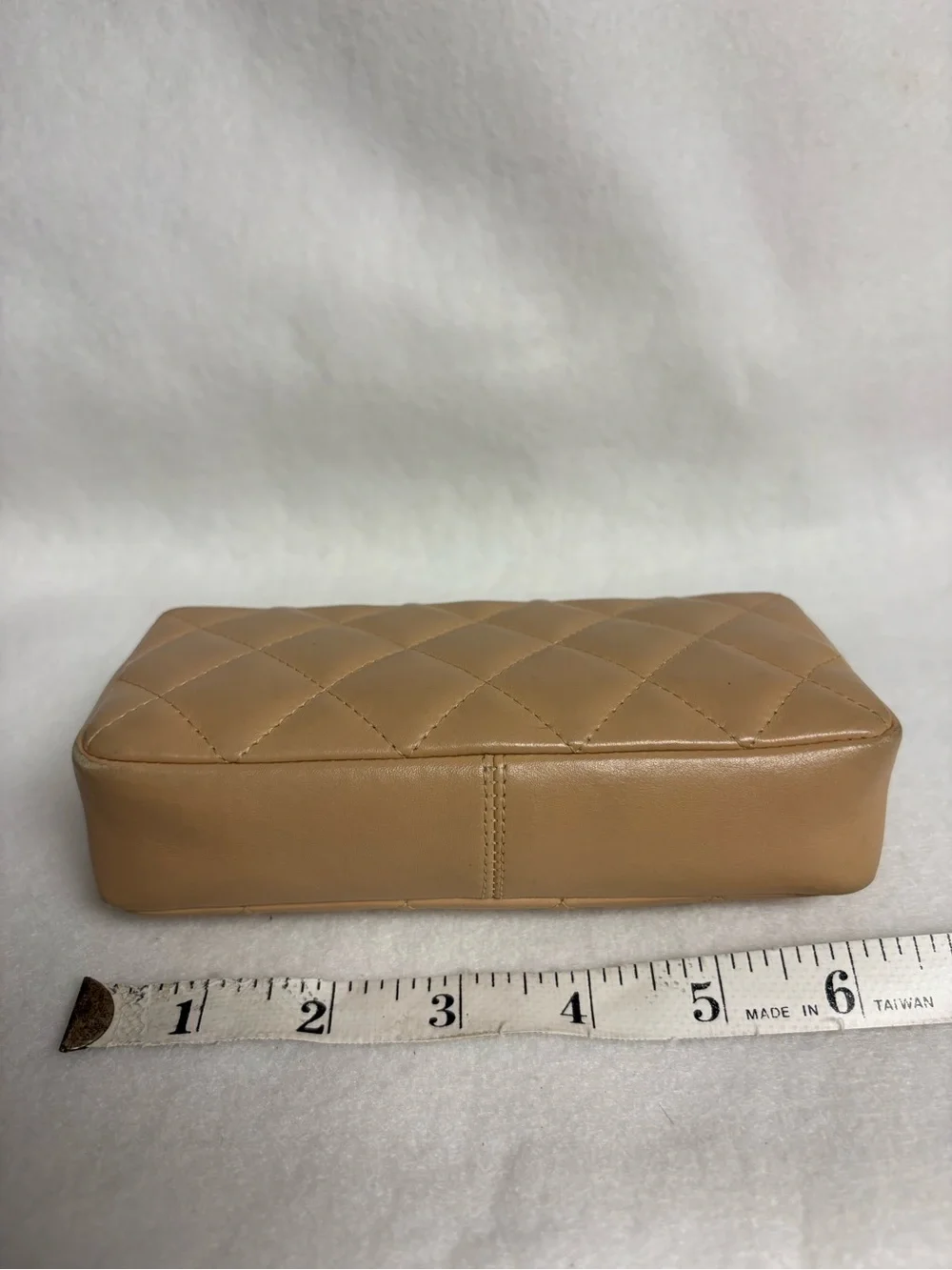 CHANEL Beige CAMBON Leather Pencil Case Make Up Pouch Orange Interior